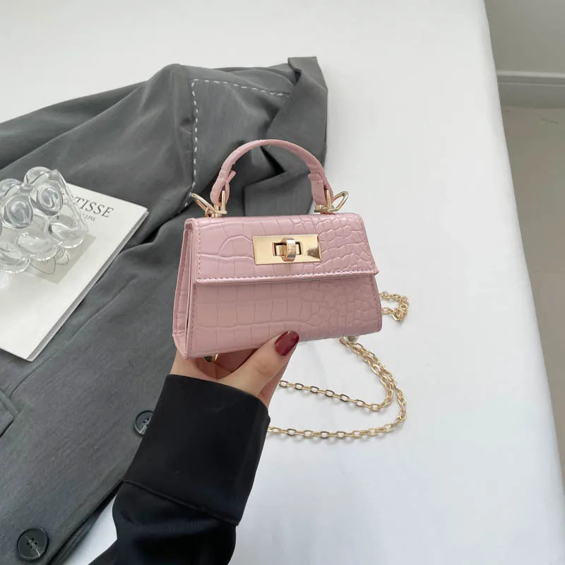 Premium Mini Crocodile Pattern Crossbody Bag for Women – Trendy Micro Handbag with Chain Strap & Gold Lock Accent