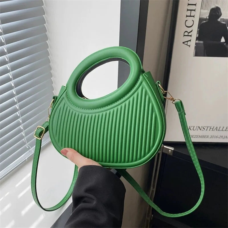 Modern Round Handle Pleated Mini Hand Bag & Top-Handle Handbag