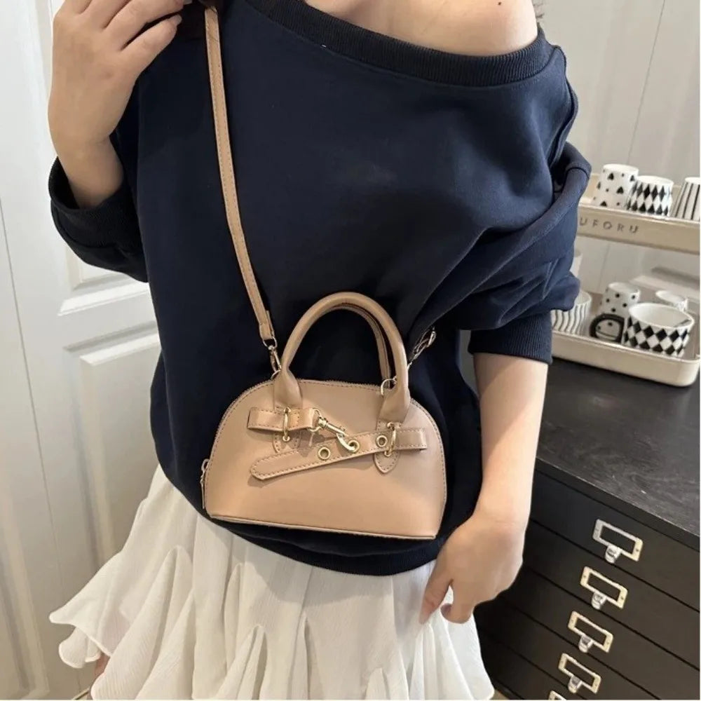 Aura Chic Burgundy Mini Dome Crossbody Bag | Aesthetic PU Leather Top Handle Handbag