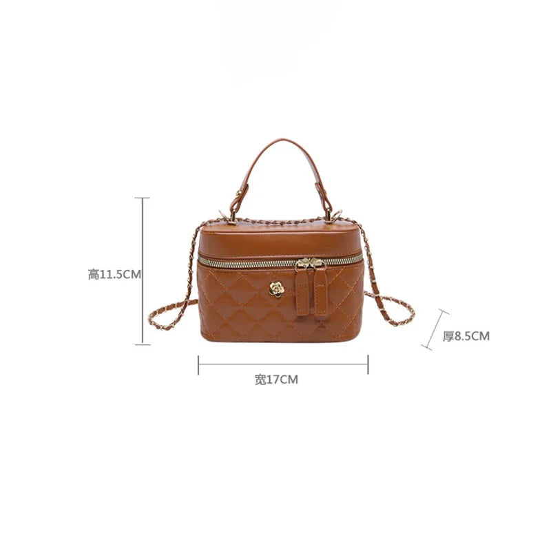Luxury Quilted Vanity Crossbody Bag – Elegant Chain Strap Top-Handle Shoulder Bag