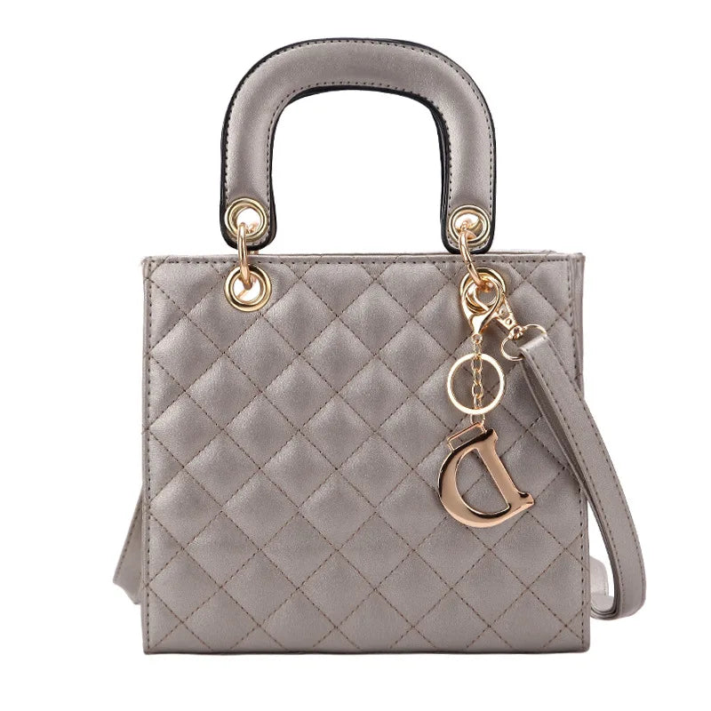 Chic Quilted Pattern Top Handle Handbag for Women | Elegant PU Leather Crossbody & Shoulder Bag with Charm