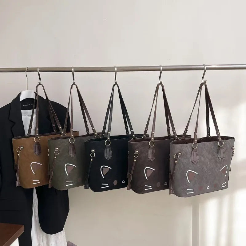 Kawaii Cute Cat Face Graphic Large Capacity Shoulder Tote Bag