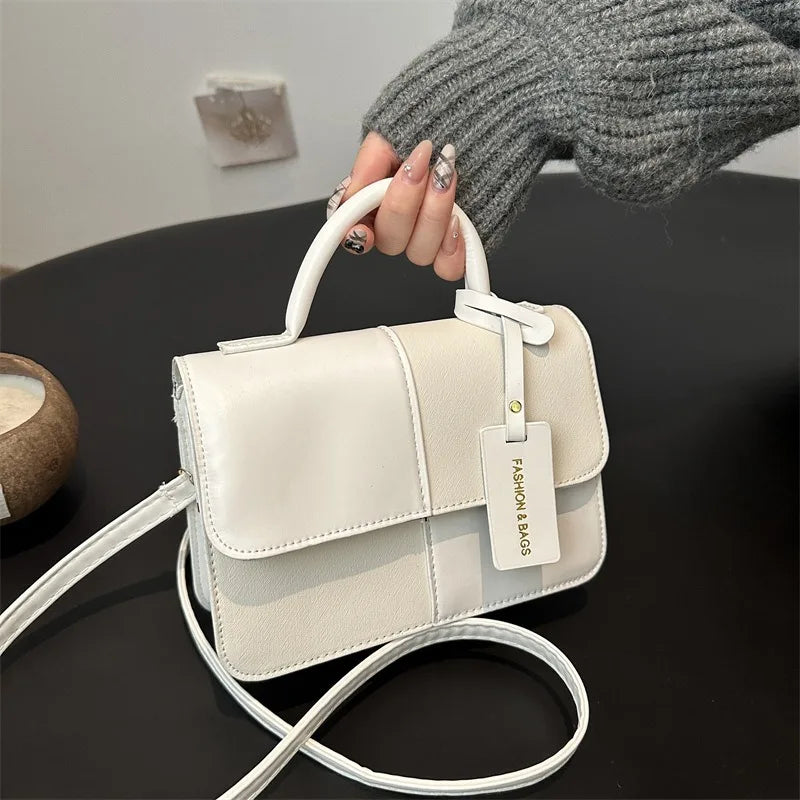 Stylish Color-Block Top Handle & Crossbody Handbag for Women | Casual & Chic PU Leather Shoulder Bag
