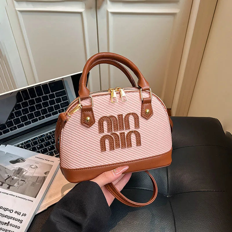 Retro Pink & Brown Mini Top-Handle Bag with Crossbody Strap