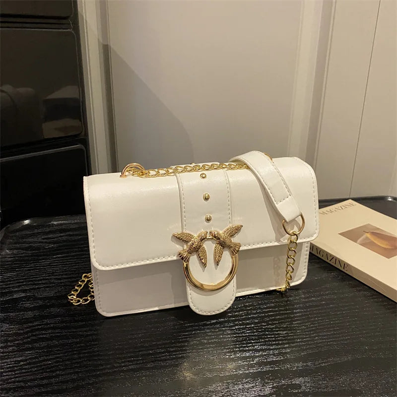 Elegant Bird Lock Chain Strap Shoulder Bag & Crossbody Bag