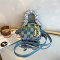 Chic Tweed Mini Crossbody Bag with Scarf Handle & Gold Charm - Stylish Women's Small Handbag