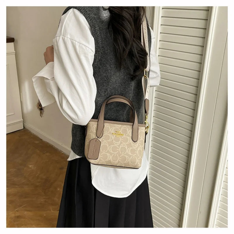 Classic Monogram Print Mini Tote Bag with Top Handle | Chic Crossbody Purse