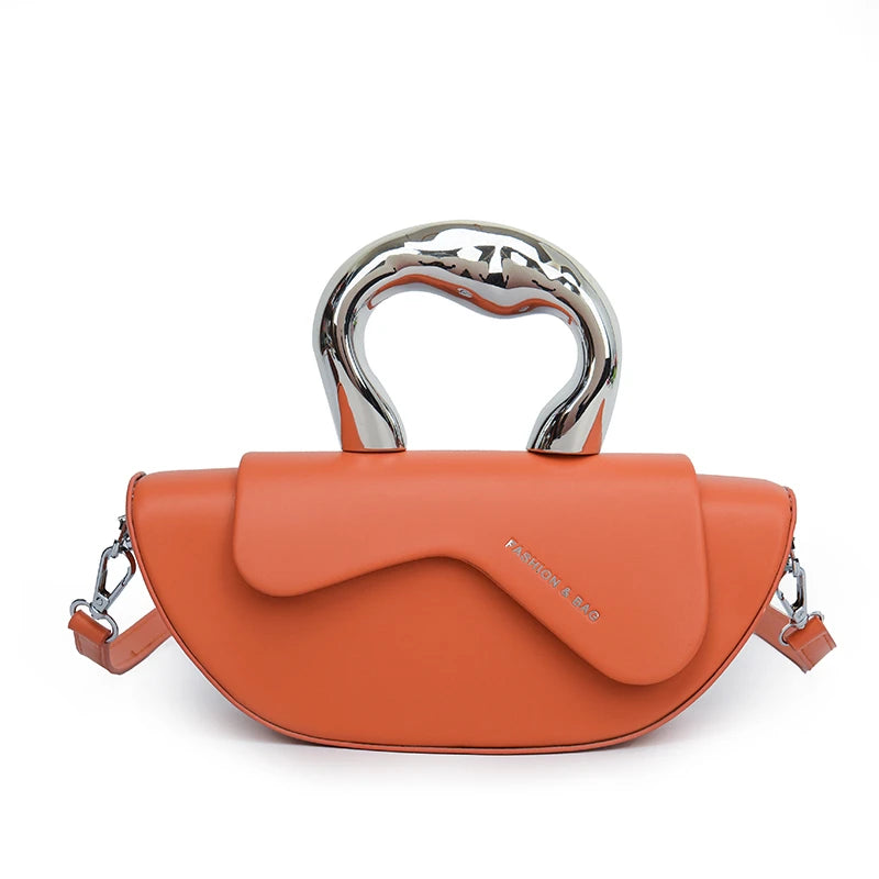 Trendy Metallic Handle White Mini Crossbody Handbag for Women