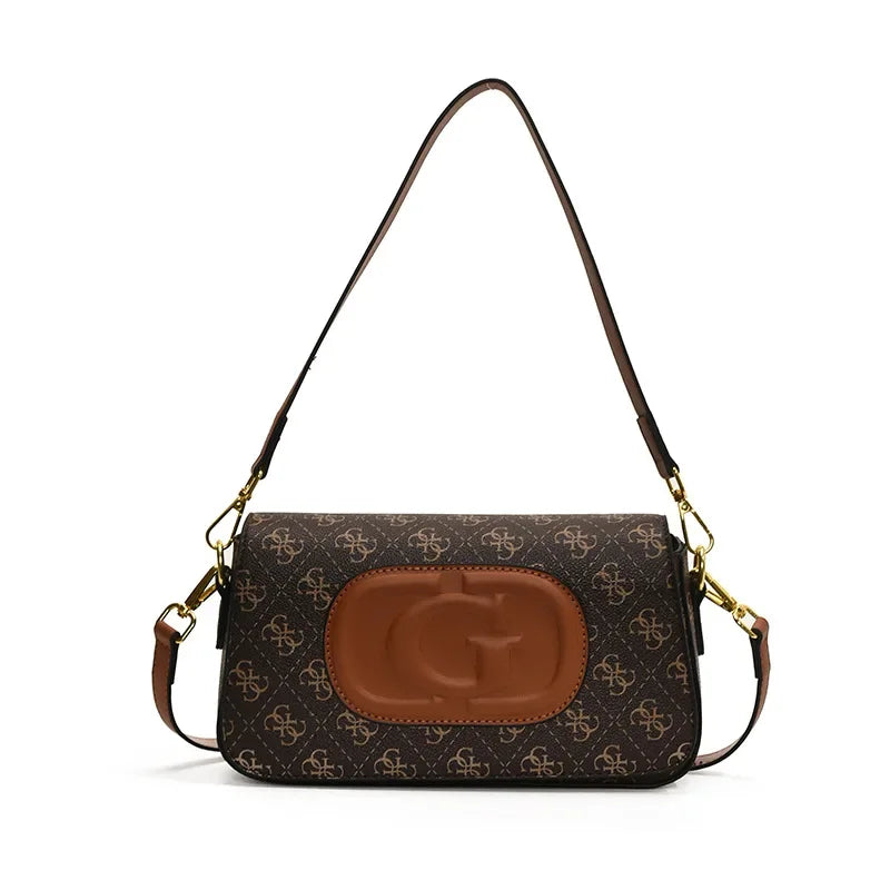 Trendy Vintage Print Shoulder Bag with Wide Strap - Women's Designer Style Satchel