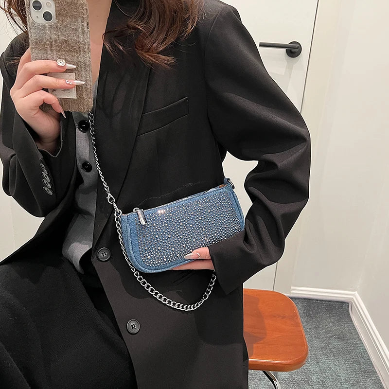 Glamorous Rhinestone Embellished Mini Shoulder Bag with Chain Strap