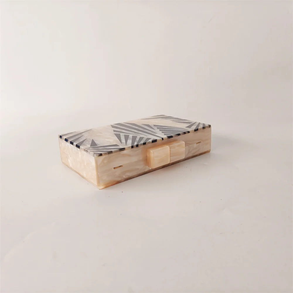 Elegant Marble Pattern Acrylic Box Clutch | Party Wear Handbag with Statement Beads Chain