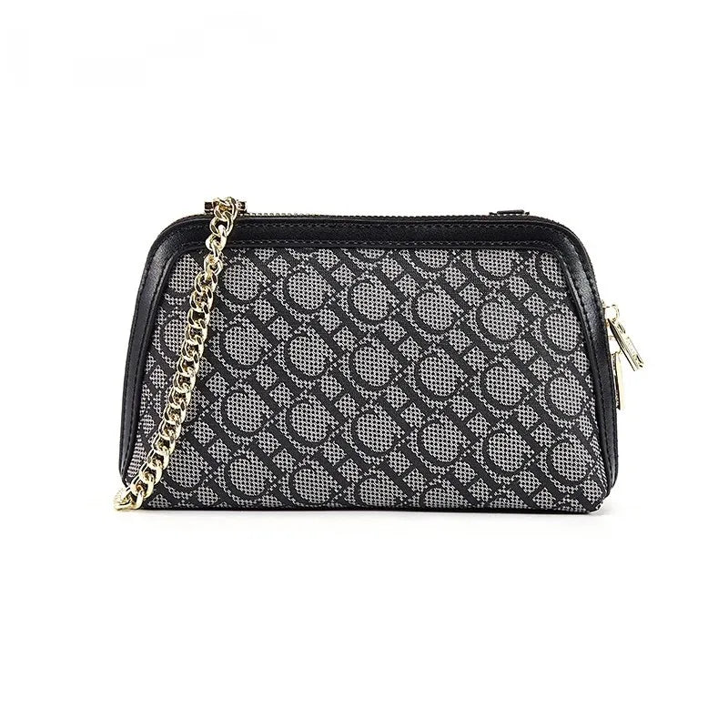 Premium Monogram Crossbody Bag for Women – Trendy Print Shoulder Bag with Gold Chain Accent