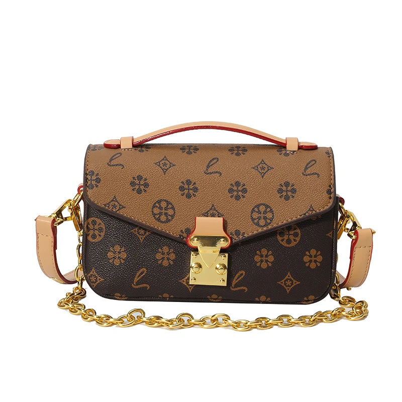 Classic Printed Messenger Bag – Chic Shoulder Bag with Gold Lock Accent