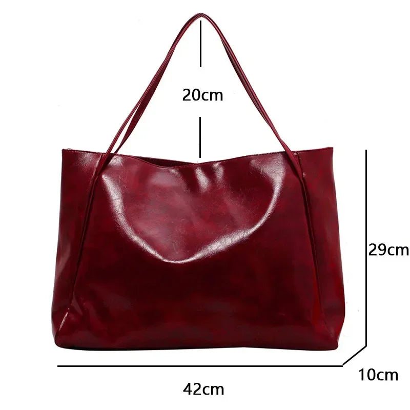 Modern Glossy PU Leather Tote Bag | Large Capacity Soft Shoulder Shopping Bag for Women