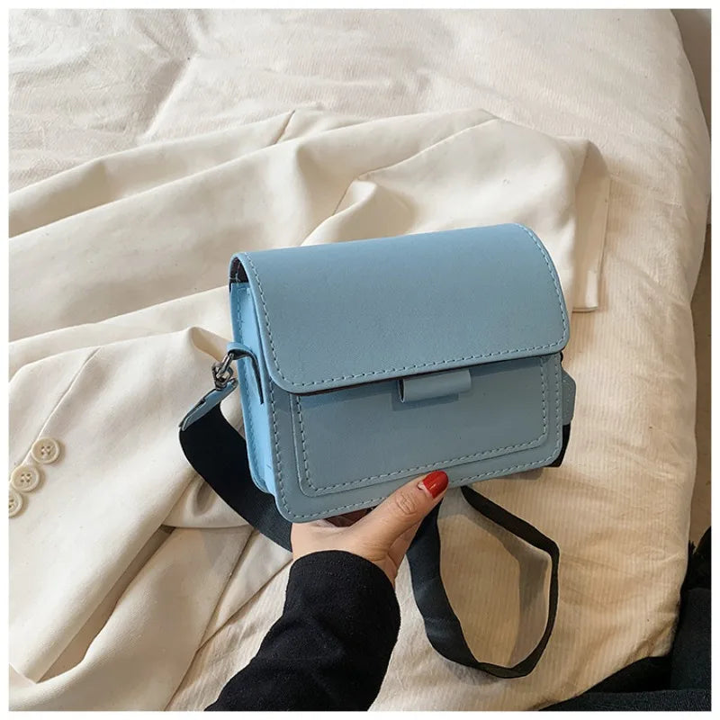Minimalist Brown Crossbody Bag for Women | Wide Strap PU Leather Shoulder Bag & Messenger Purse
