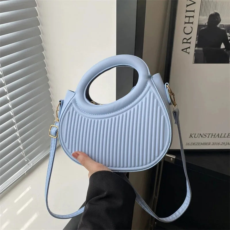 Modern Round Handle Pleated Mini Hand Bag & Top-Handle Handbag