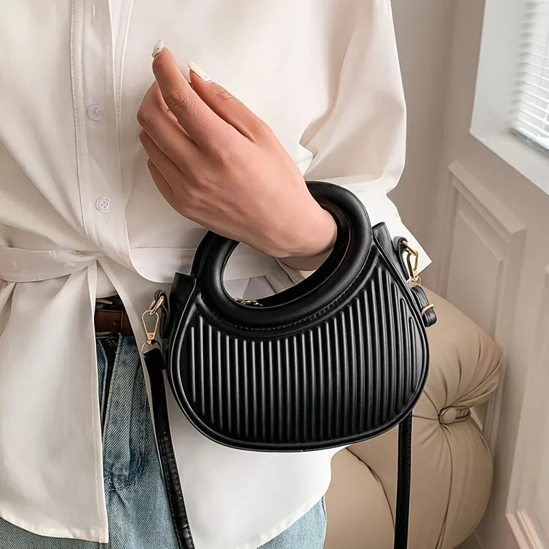 Modern Round Handle Pleated Mini Hand Bag & Top-Handle Handbag