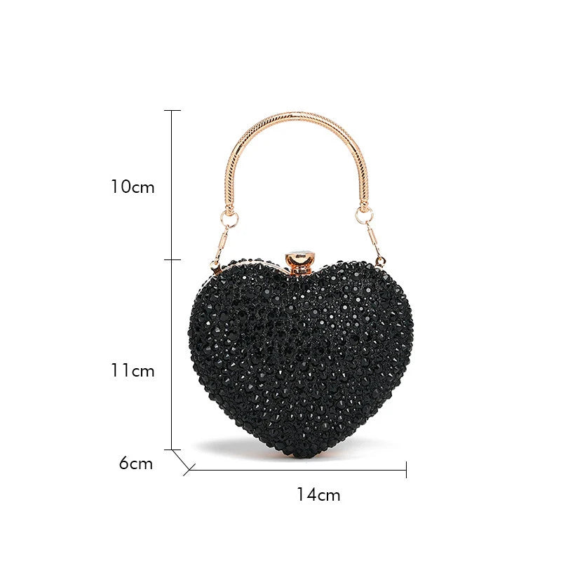 Glamorous Heart-Shaped Rhinestone Evening Clutch and Party Handbag with Gold Handle