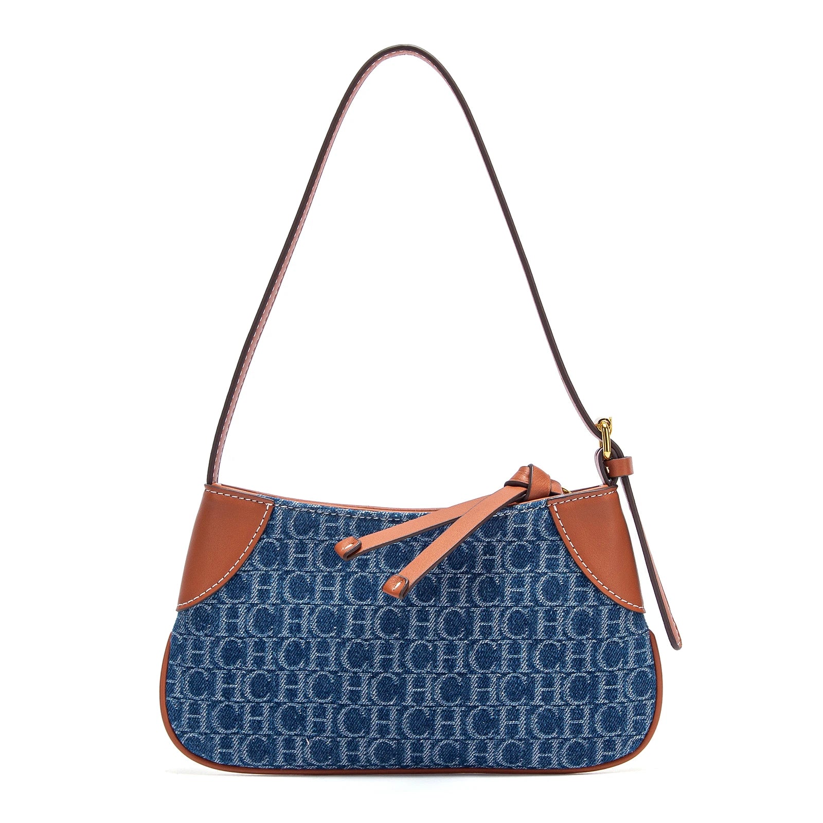 Premium Monogram Denim Shoulder Bag – Vintage Leather Trim Underarm Purse