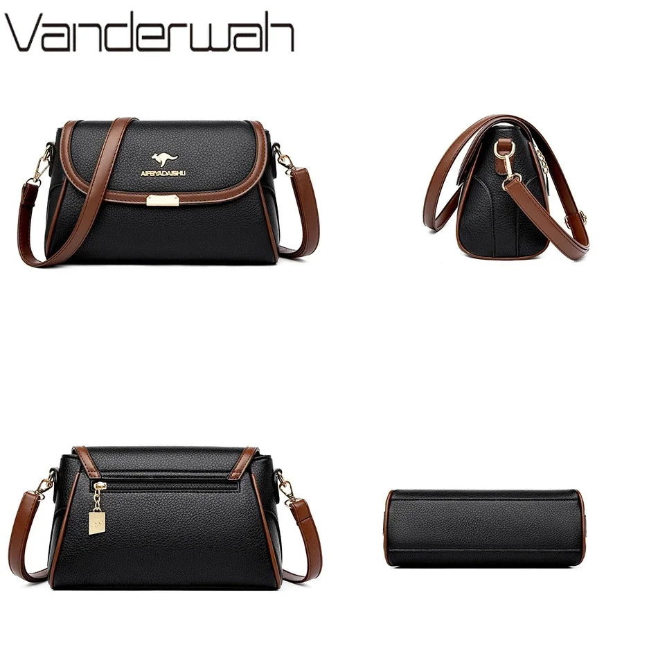 Vintage Soft Leather Flap Bag with Contrast Trim