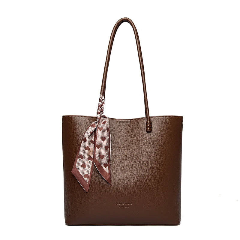 Chic Burgundy Leather Shopping Tote with Scarf Bow