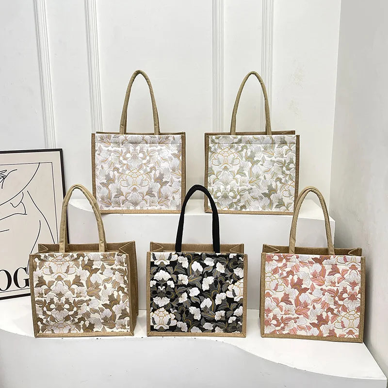Vintage Floral Canvas Tote Bag – Spacious Casual Shoulder Bag & Shopping Handbag