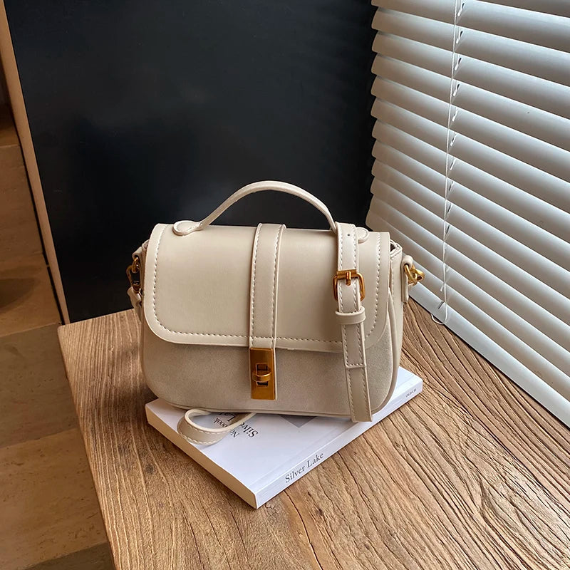 Aura Vintage Metallic Lock Crossbody Bag | Chic Suede & Leather Shoulder Bag