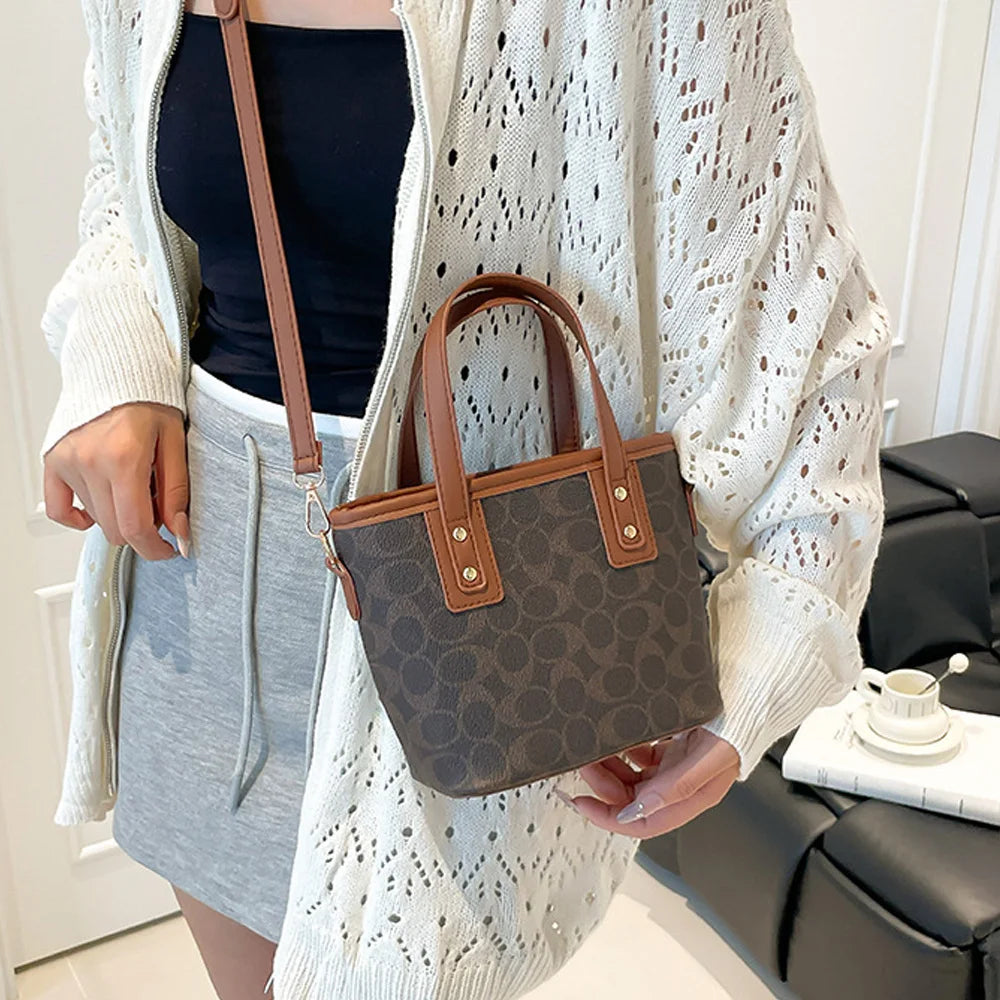 Chic Geometric Pattern PU Leather Handbag | Casual Top-Handle Shoulder Bag