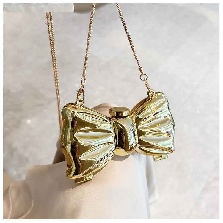 The Ultimate Coquette Metallic Bow Evening Clutch & Chain Bag 🎀✨