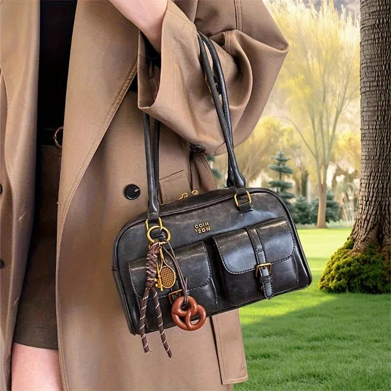 Vintage Brown Leather Cargo Shoulder Bag