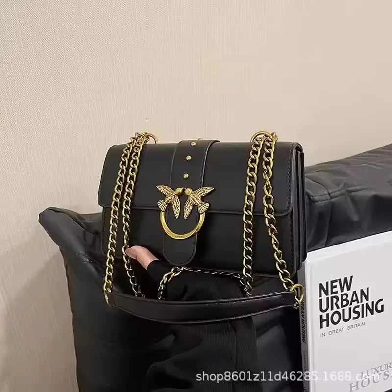 Elegant Bird Lock Chain Strap Shoulder Bag & Crossbody Bag