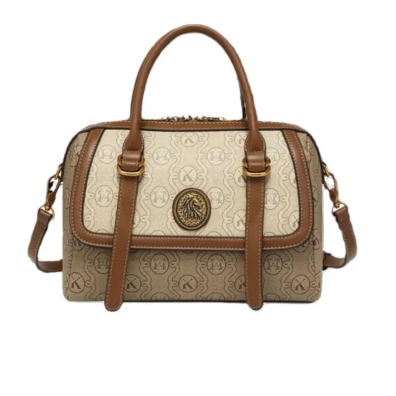 Premium Monogram Boston Handbag - Vintage Canvas Crossbody & Top-Handle Bag for Women