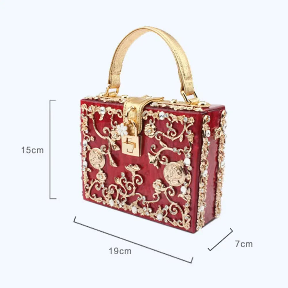Luxury Blue & Gold Filigree Designer Party Wear Hard Case Clutch Bag