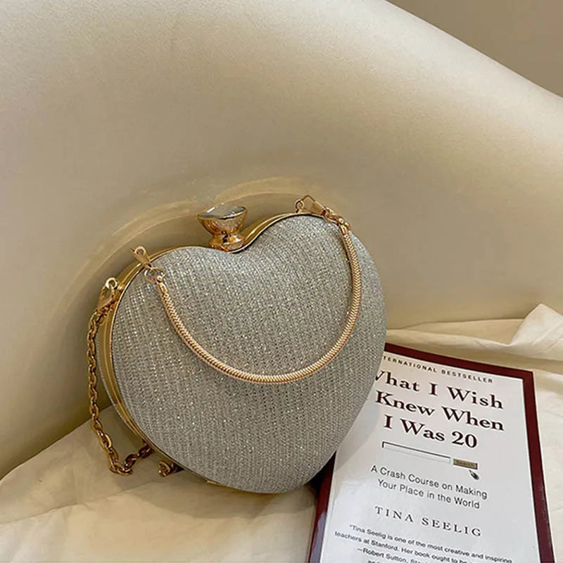 Luxury Bling Rhinestone Heart Party Purse with Chain Strap