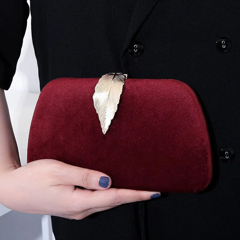 The Ultimate Wedding & Party Velvet Leaf-Clasp Clutch Bag 🍷✨