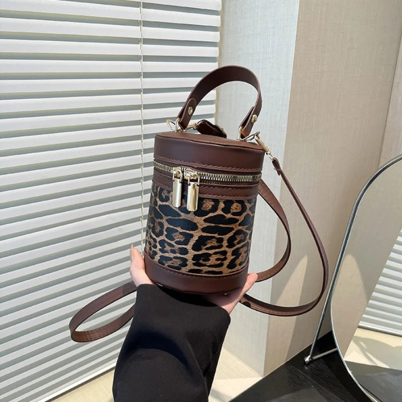 Chic Cylindrical Bucket Crossbody Bag with Top Handle and Zipper Closure