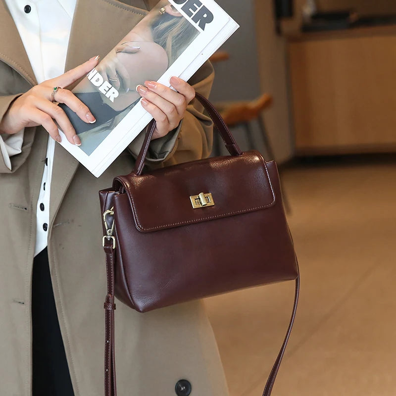 Retro Burgundy Leather Crossbody Bag