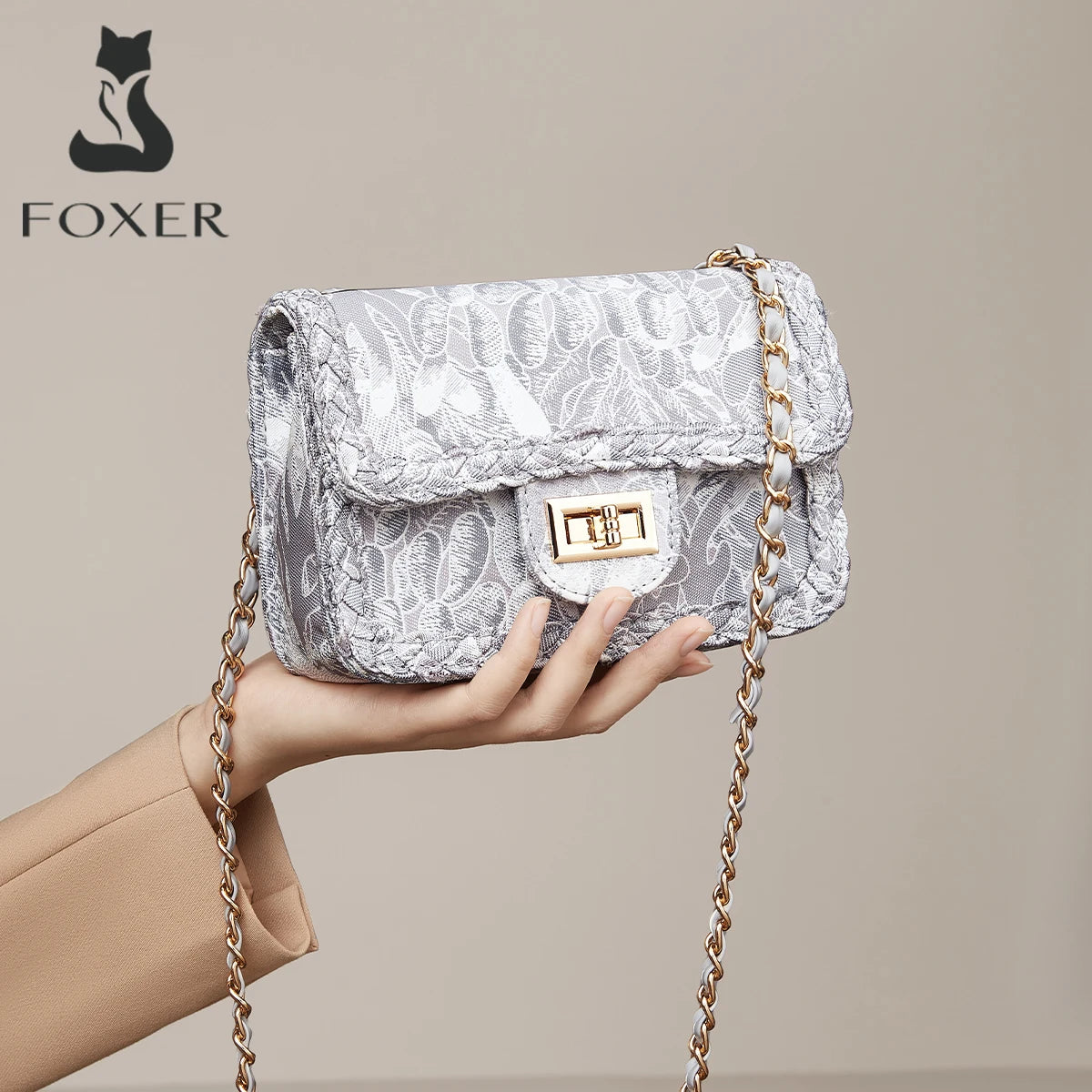Chic Silver Jacquard Chain Flap Bag