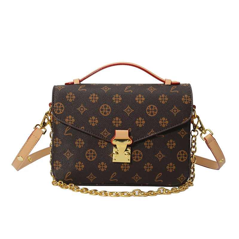 Classic Printed Messenger Bag – Chic Shoulder Bag with Gold Lock Accent