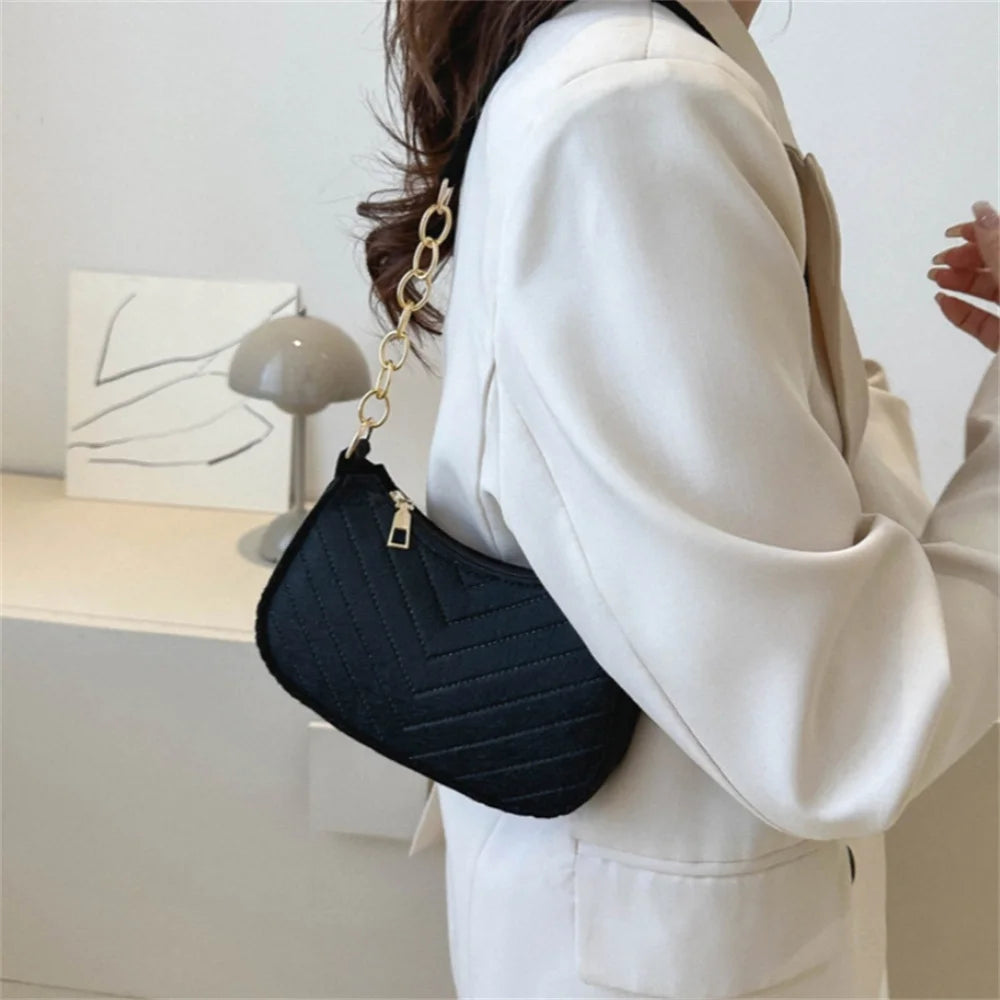 Chic Hot Pink Quilted Underarm Shoulder Bag with Gold Chain Strap