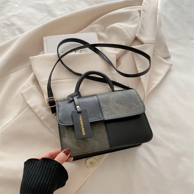 Stylish Color-Block Top Handle & Crossbody Handbag for Women | Casual & Chic PU Leather Shoulder Bag