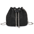 Elegant Crystal Rhinestone Crossbody Evening Bag – Metallic Drawstring Bucket Purse with Gold Chain