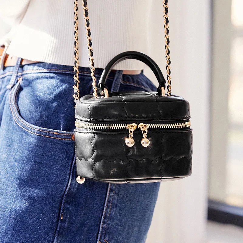 Aura Bags Chic Quilted Mini Vanity Bag with Chain Strap