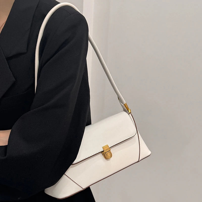 Chic Vintage Metal Lock Flap PU Leather Shoulder Bag