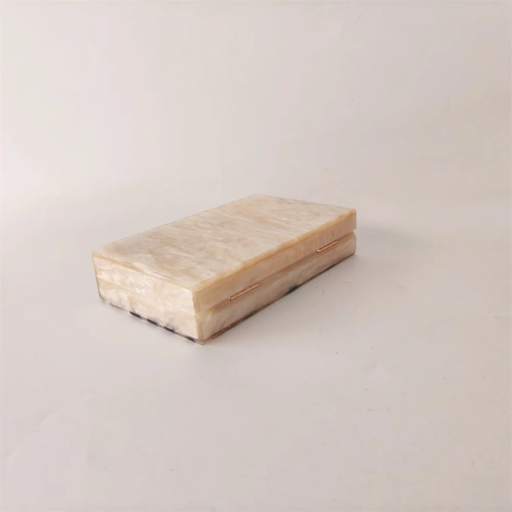 Elegant Marble Pattern Acrylic Box Clutch | Party Wear Handbag with Statement Beads Chain