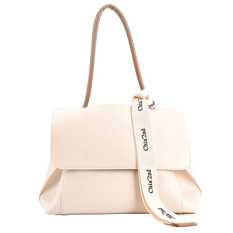 Casual PU Leather Large Capacity Shoulder Tote | Trendy Letter Strap Handbag