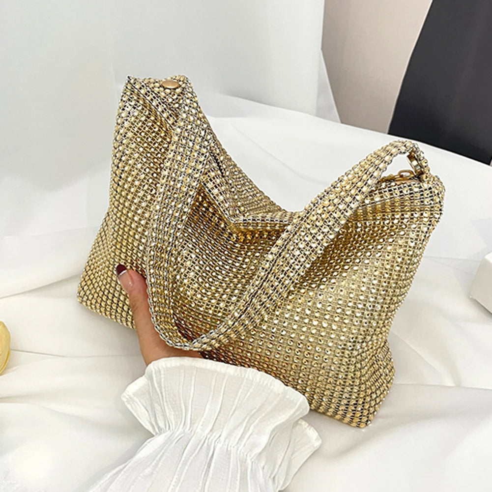 Glamorous Sparkling Rhinestone Shoulder Bag with Crystal Mesh Design