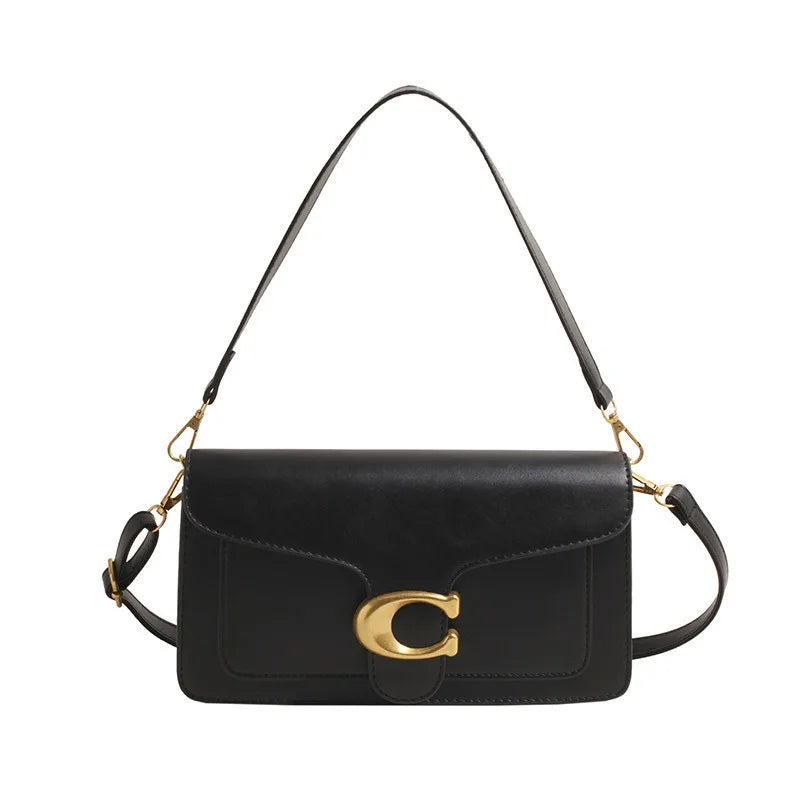 Luxury Leather Flap Shoulder Bag – Classic C-Hardware Crossbody Purse for Women