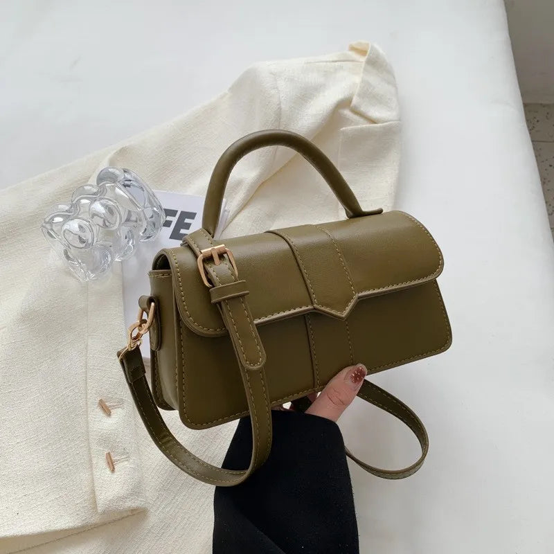 Classic Leather Flap Crossbody Bag with Top Handle