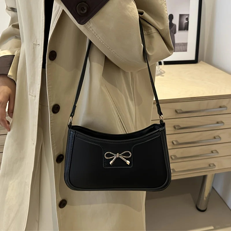 Chic Bowknot Accent Pink Leather Shoulder & Handbag